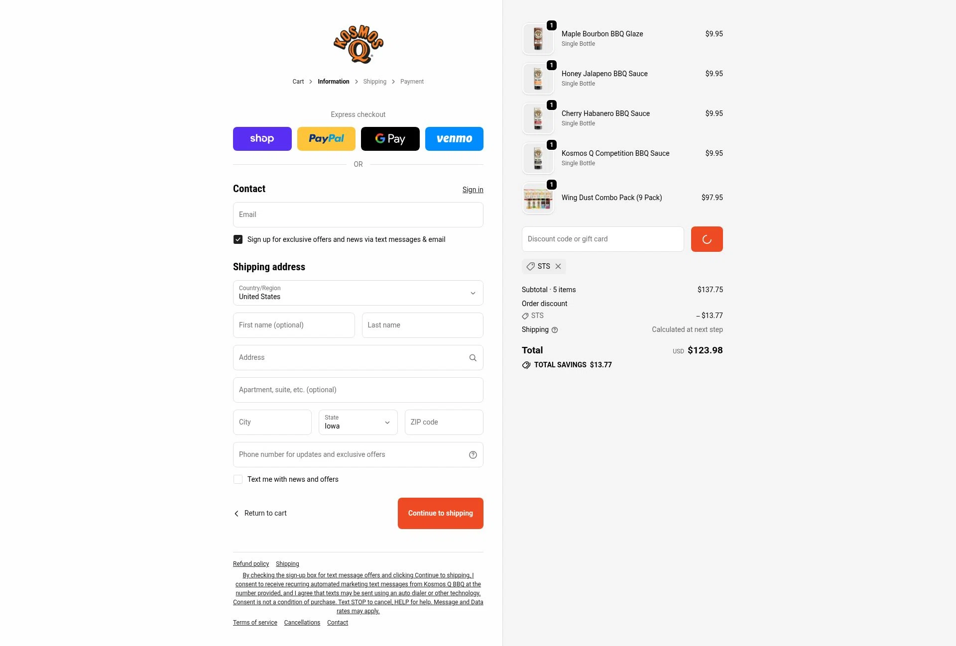 KosmosQ checkout page showing KosmosQ discount code box | Screenshot taken by SimplyCodes community member on Feb 5, 2026