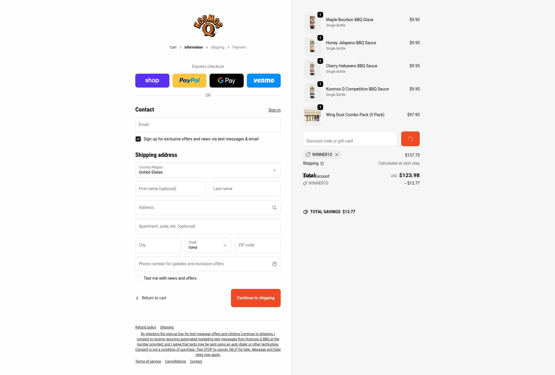 KosmosQ checkout page showing KosmosQ discount code box | Screenshot taken by SimplyCodes community member on Feb 5, 2026