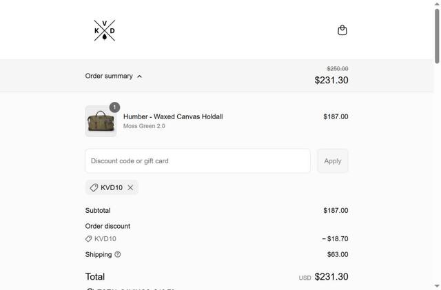 KOVERED checkout page showing KOVERED discount code box | Screenshot taken by SimplyCodes community member on Aug 18, 2025