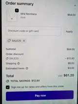 SALE20 coupon verification screenshot