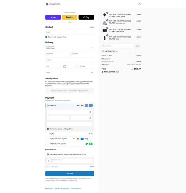 Kpopalbums.com checkout page showing Kpopalbums.com discount code box | Screenshot taken by SimplyCodes community member on Sep 8, 2025