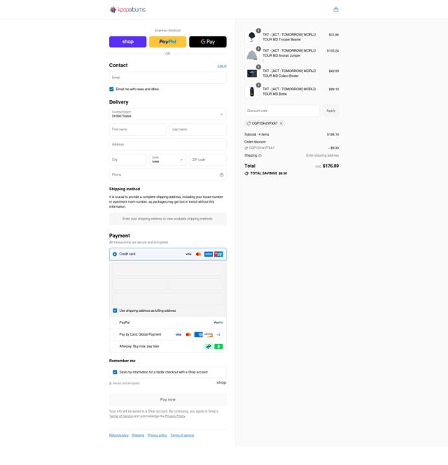 Kpopalbums.com checkout page showing Kpopalbums.com discount code box | Screenshot taken by SimplyCodes community member on Aug 30, 2025