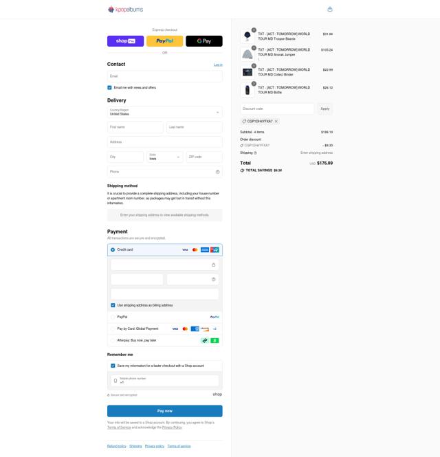 Kpopalbums.com checkout page showing Kpopalbums.com discount code box | Screenshot taken by SimplyCodes community member on Aug 26, 2025