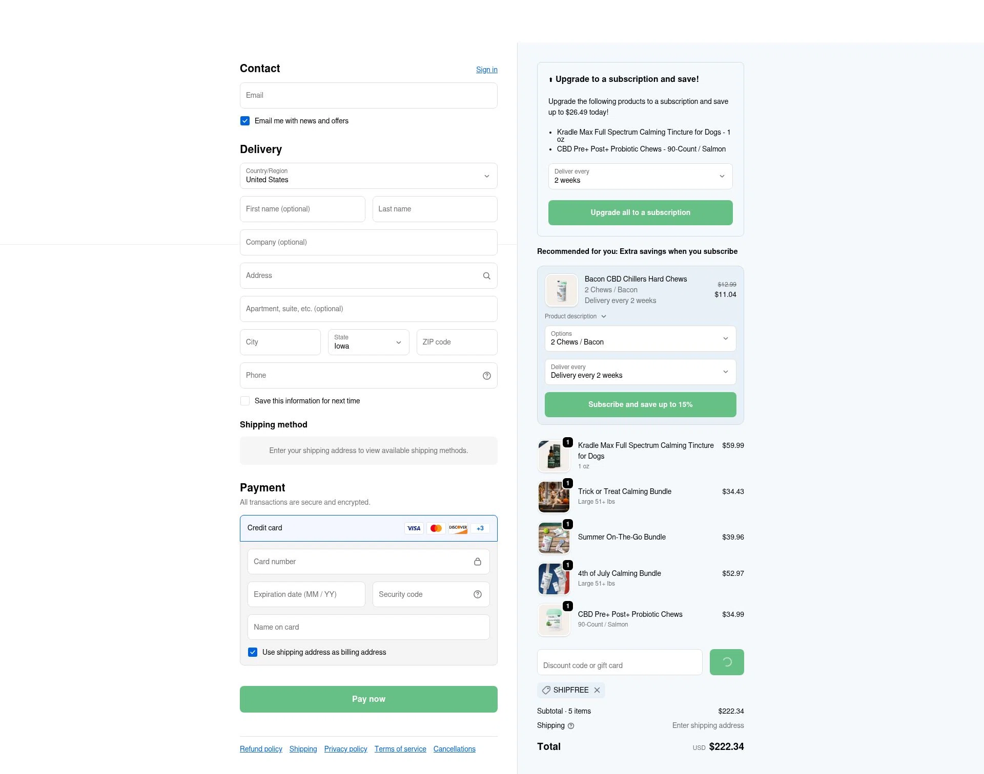 Kradle My Pet checkout page showing Kradle My Pet promo code box | Screenshot taken by SimplyCodes community member on Feb 9, 2026