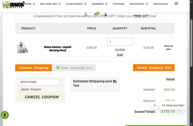 Kraken Kratom checkout page showing Kraken Kratom coupon code box | Screenshot taken by SimplyCodes community member on Sep 12, 2025