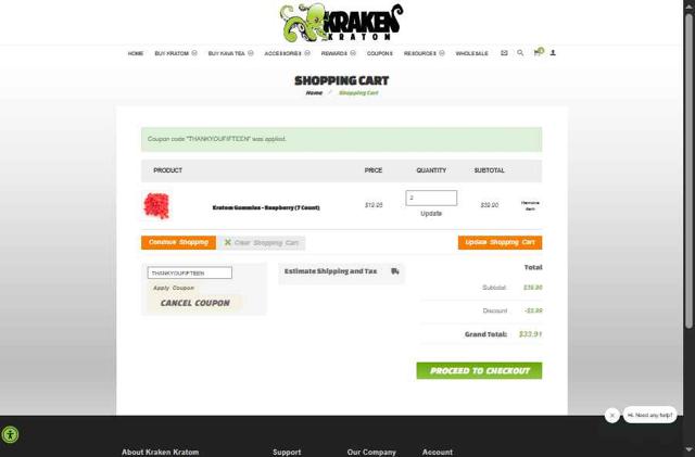 Kraken Kratom checkout page showing Kraken Kratom coupon code box | Screenshot taken by SimplyCodes community member on Sep 9, 2025