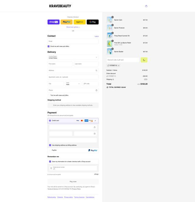 KraveBeauty checkout page showing KraveBeauty promo code box | Screenshot taken by SimplyCodes community member on Aug 4, 2025