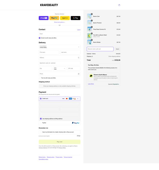 KraveBeauty checkout page showing KraveBeauty promo code box | Screenshot taken by SimplyCodes community member on Jul 9, 2025