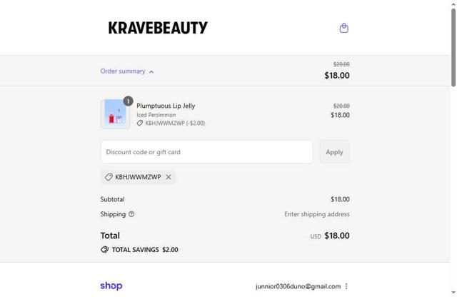 KraveBeauty checkout page showing KraveBeauty promo code box | Screenshot taken by SimplyCodes community member on Aug 13, 2025