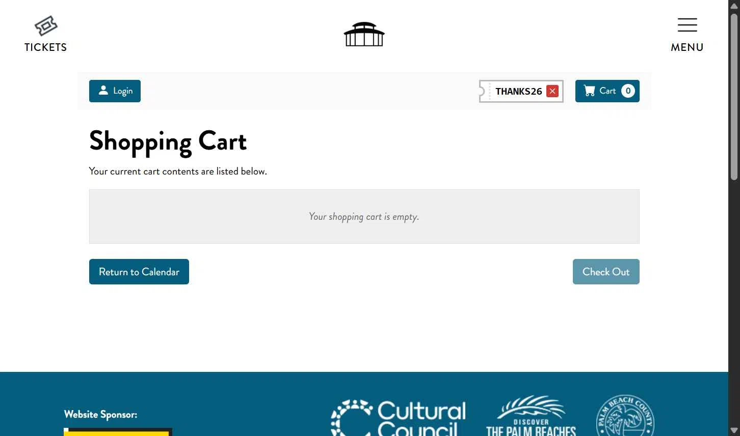 Kravis Center checkout page showing Kravis Center promo code box | Screenshot taken by SimplyCodes community member on Nov 30, 2025