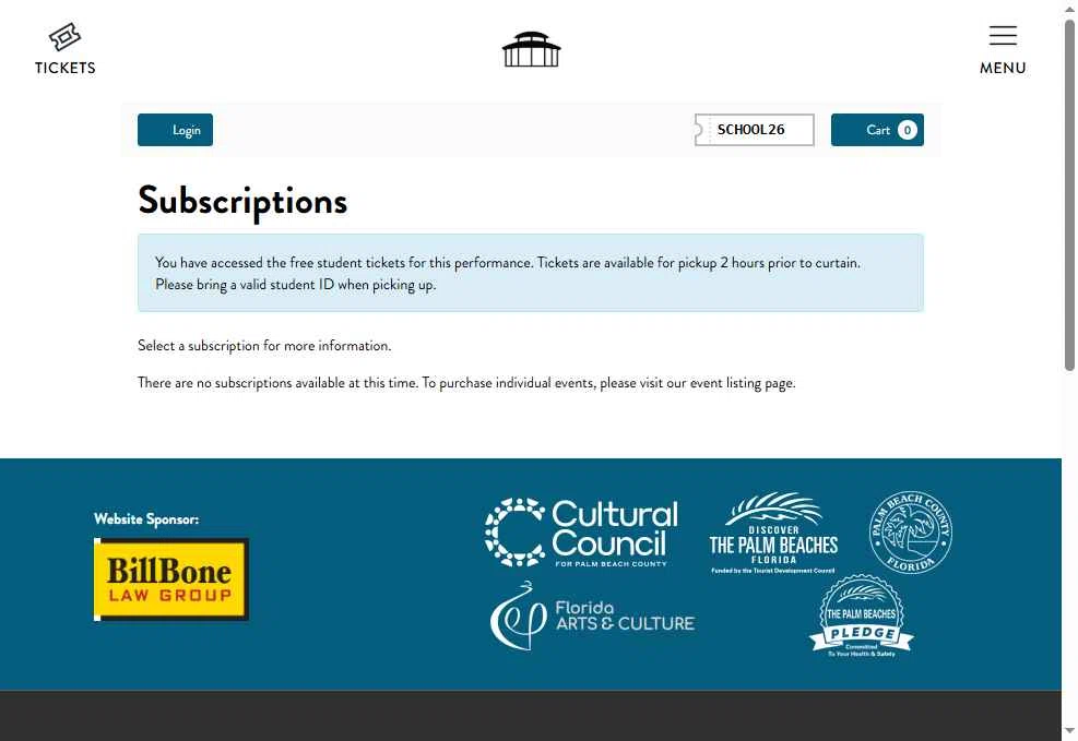 Kravis Center checkout page showing Kravis Center promo code box | Screenshot taken by SimplyCodes community member on Nov 25, 2025