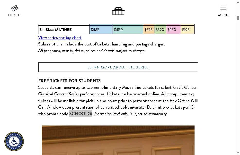 Kravis Center checkout page showing Kravis Center promo code box | Screenshot taken by SimplyCodes community member on Nov 25, 2025