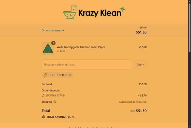 Krazy Klean checkout page showing Krazy Klean discount code box | Screenshot taken by SimplyCodes community member on Sep 7, 2025