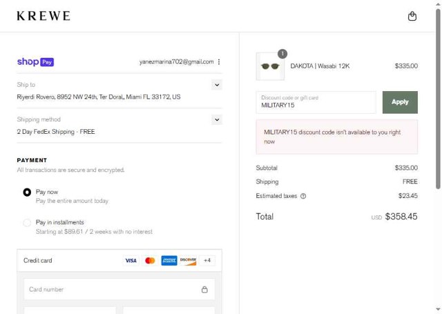 Krewe checkout page showing Krewe discount code box | Screenshot taken by SimplyCodes community member on Aug 26, 2025