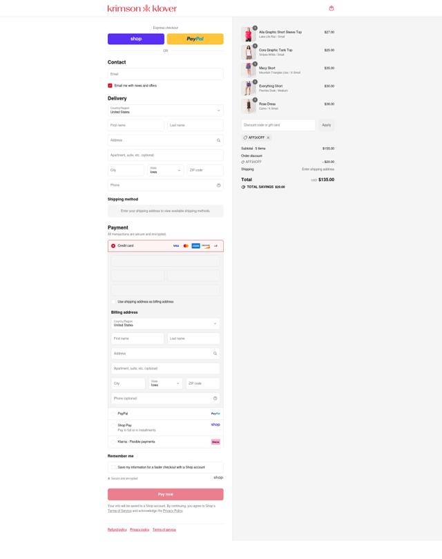 Krimson Klover checkout page showing Krimson Klover discount code box | Screenshot taken by SimplyCodes community member on Sep 6, 2025