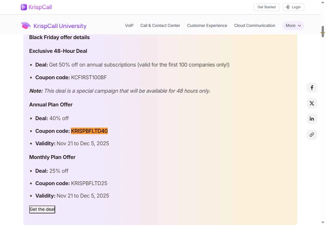 KrispCall checkout page showing KrispCall promo code box | Screenshot taken by SimplyCodes community member on Nov 11, 2025