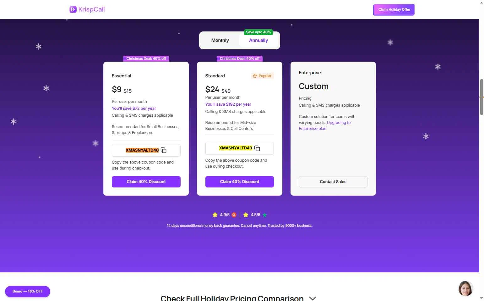 KrispCall checkout page showing KrispCall promo code box | Screenshot taken by SimplyCodes community member on Jan 14, 2026