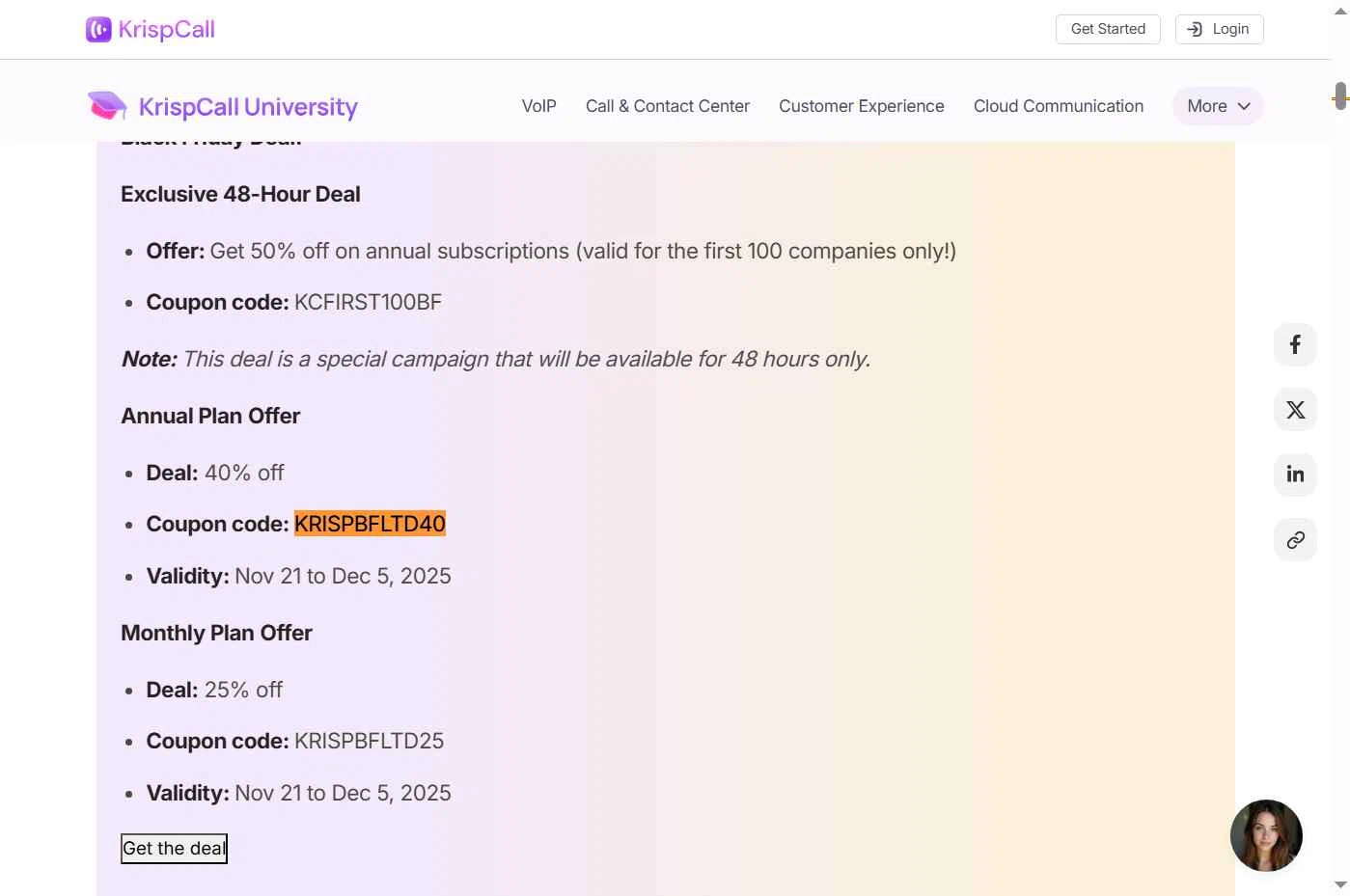 KrispCall checkout page showing KrispCall promo code box | Screenshot taken by SimplyCodes community member on Dec 18, 2025