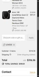 LOVE30 coupon verification screenshot