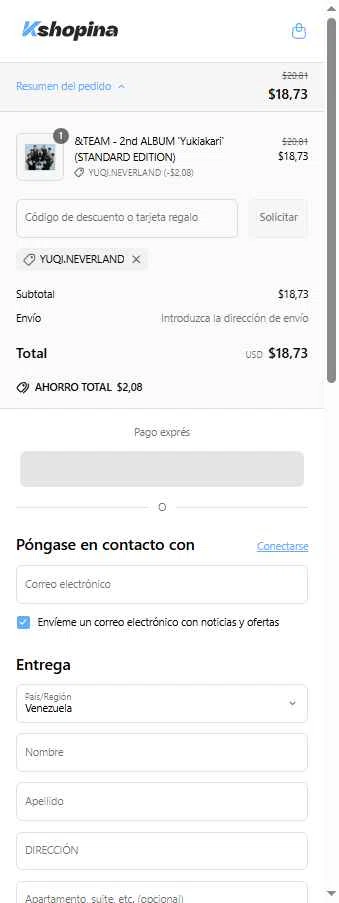 Kshopina checkout page showing Kshopina discount code box | Screenshot taken by SimplyCodes community member on May 26, 2025