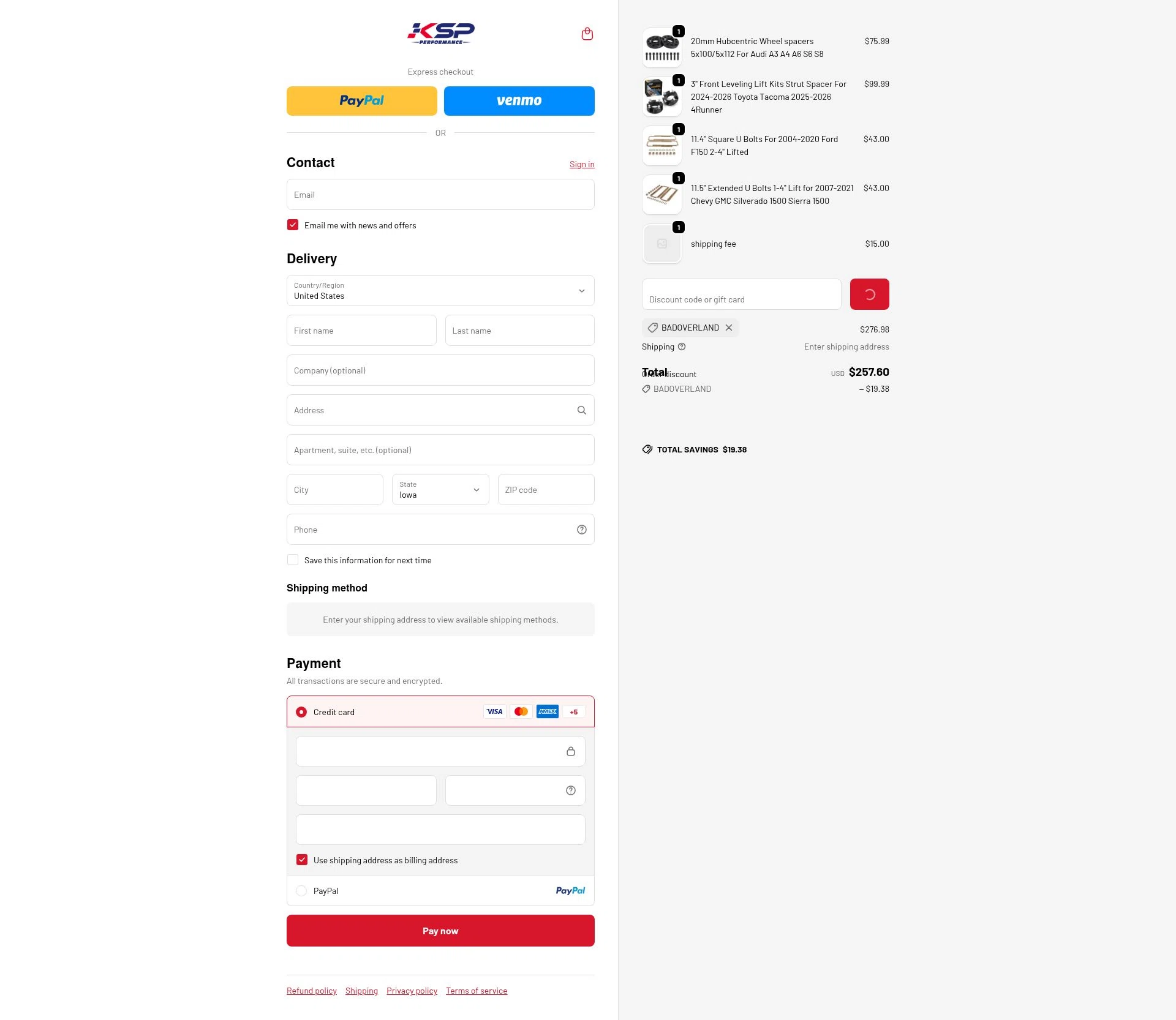KSP performance checkout page showing KSP performance discount code box | Screenshot taken by SimplyCodes community member on Jan 13, 2026