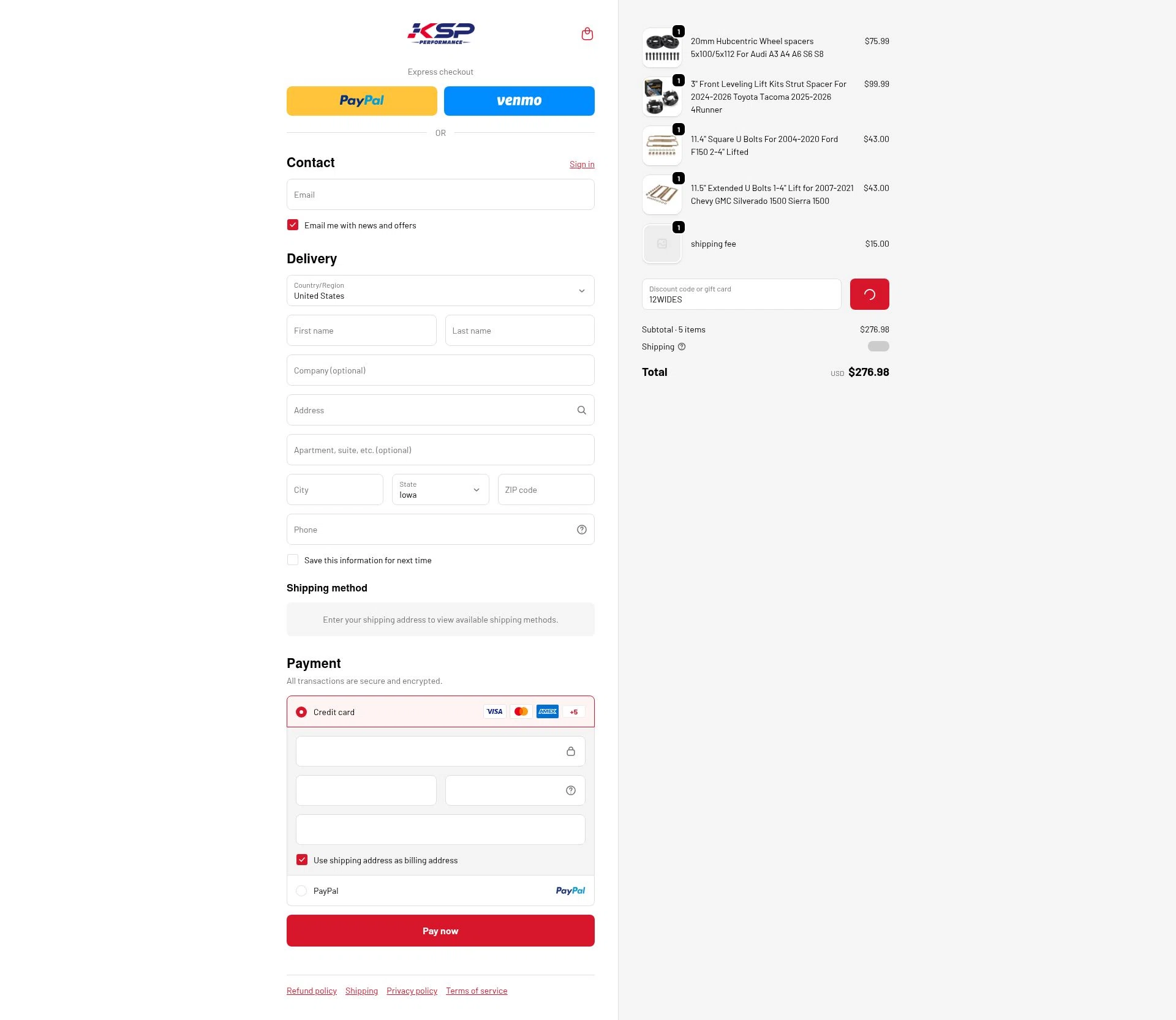 KSP performance checkout page showing KSP performance discount code box | Screenshot taken by SimplyCodes community member on Jan 13, 2026
