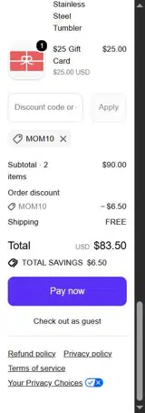 mom10 coupon verification screenshot