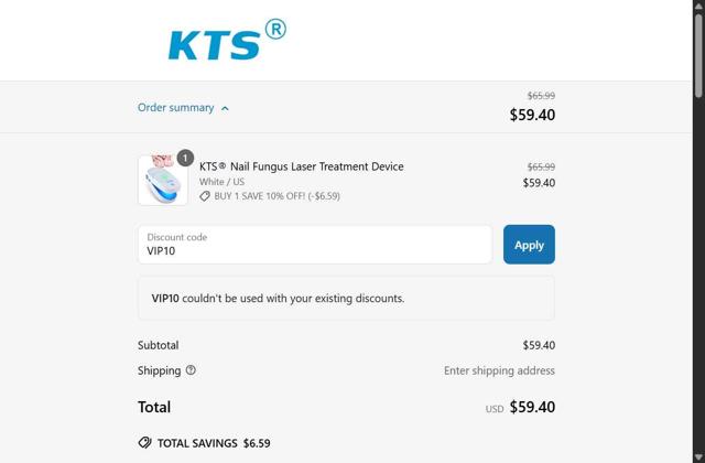 KTS Light Therapy checkout page showing KTS Light Therapy promo code box | Screenshot taken by SimplyCodes community member on Jun 4, 2025