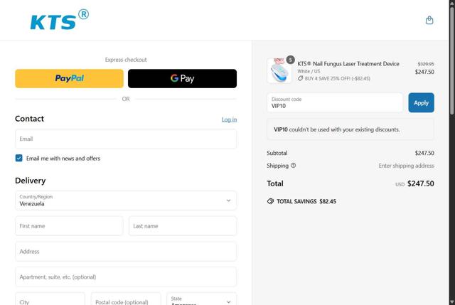 KTS Light Therapy checkout page showing KTS Light Therapy promo code box | Screenshot taken by SimplyCodes community member on Jun 4, 2025
