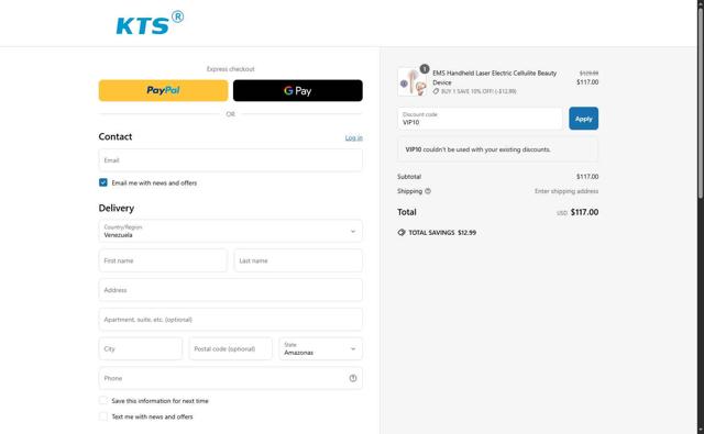 KTS Light Therapy checkout page showing KTS Light Therapy promo code box | Screenshot taken by SimplyCodes community member on Jun 4, 2025