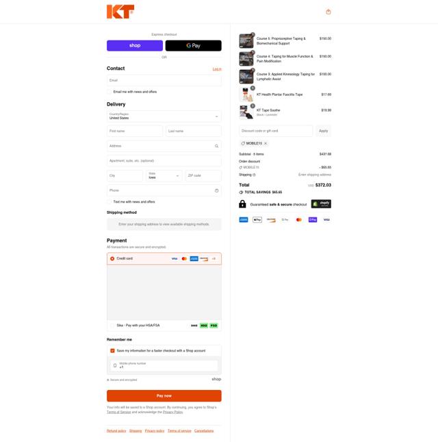KT Tape checkout page showing KT Tape discount code box | Screenshot taken by SimplyCodes community member on Sep 7, 2025