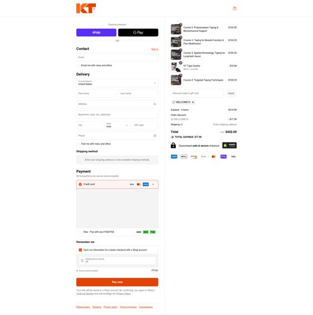 KT Tape checkout page showing KT Tape discount code box | Screenshot taken by SimplyCodes community member on Sep 10, 2025
