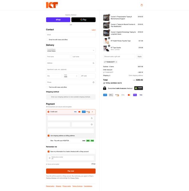 KT Tape checkout page showing KT Tape discount code box | Screenshot taken by SimplyCodes community member on Sep 7, 2025