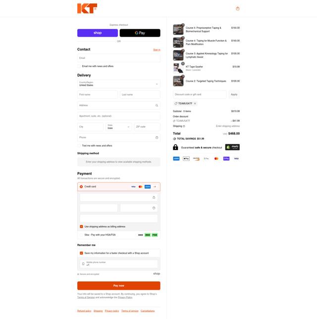 KT Tape checkout page showing KT Tape discount code box | Screenshot taken by SimplyCodes community member on Sep 10, 2025