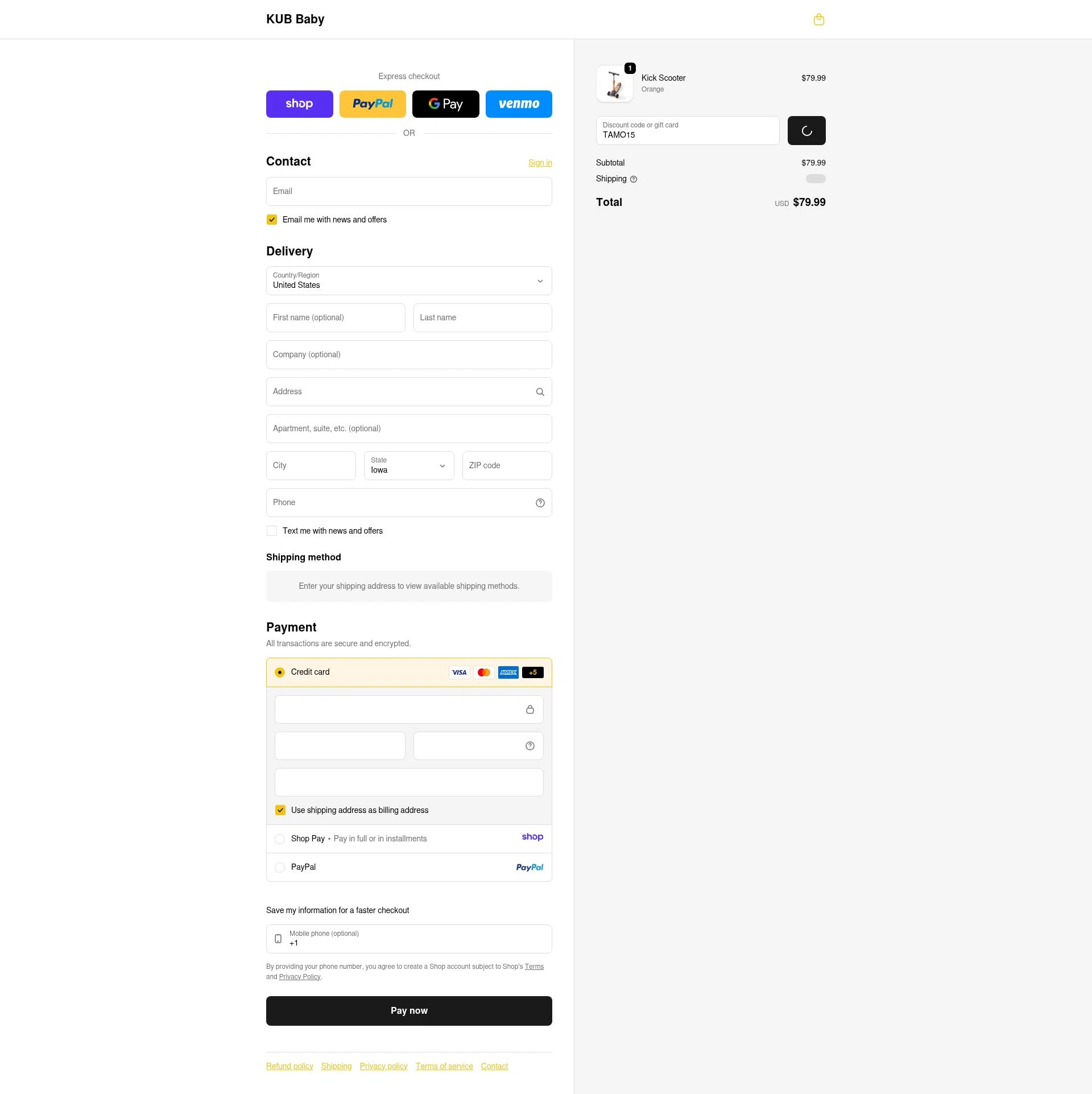 KUB Baby checkout page showing KUB Baby promo code box | Screenshot taken by SimplyCodes community member on Jan 8, 2026
