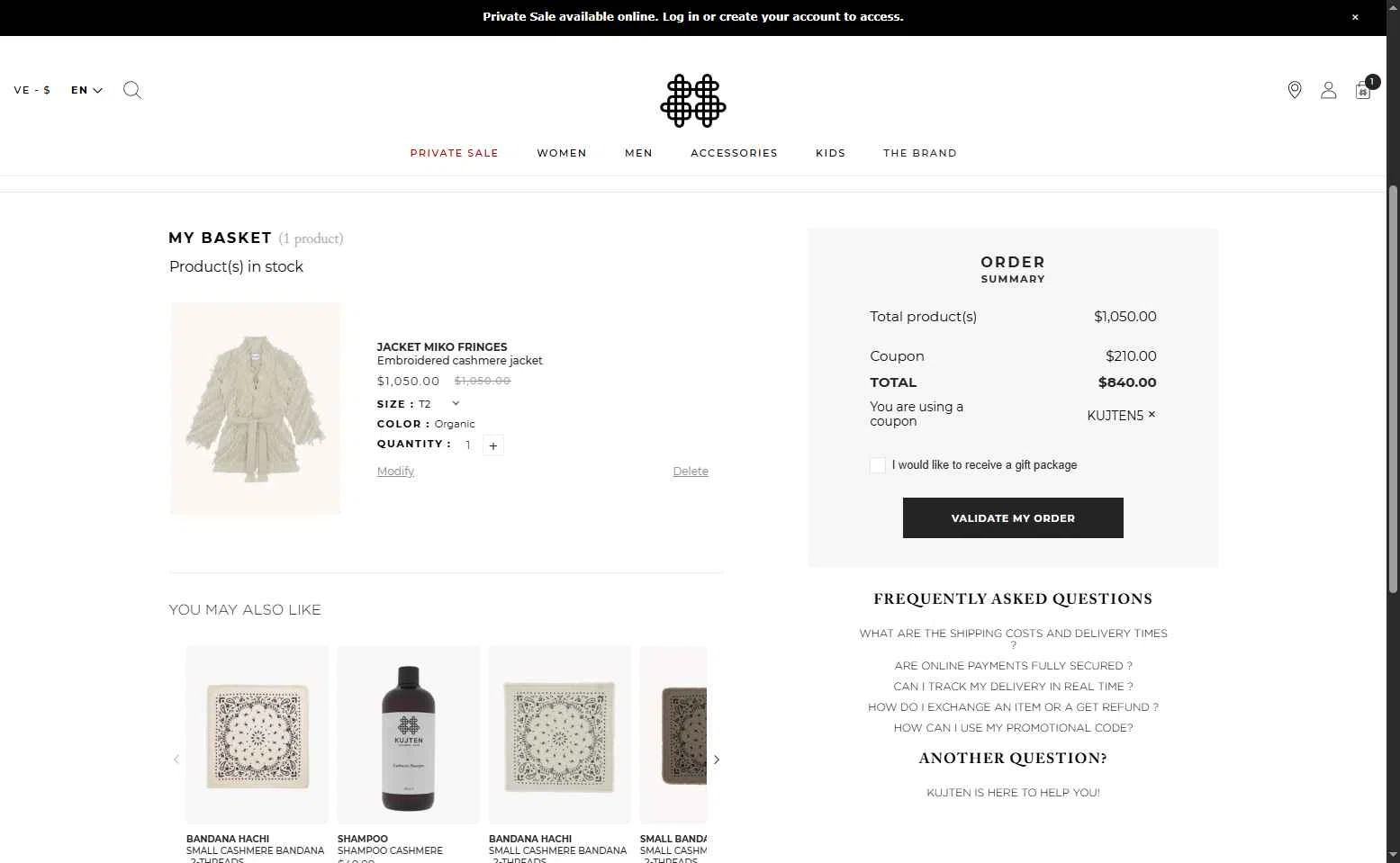 Kujten checkout page showing Kujten promo code box | Screenshot taken by SimplyCodes community member on May 20, 2025
