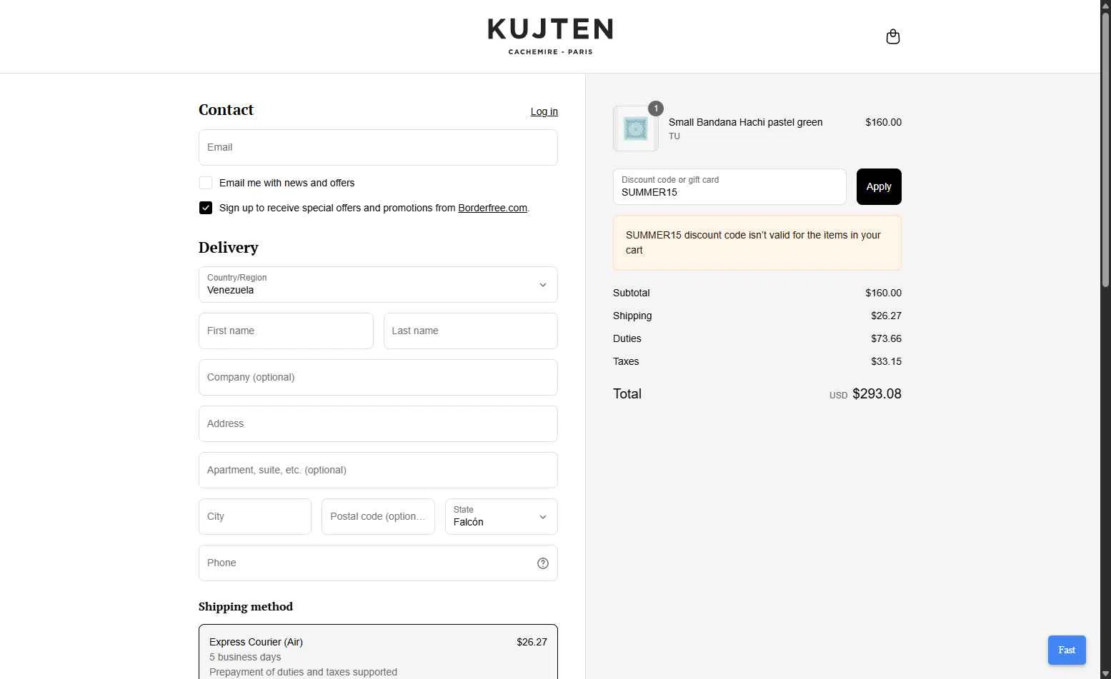 Kujten checkout page showing Kujten promo code box | Screenshot taken by SimplyCodes community member on Jun 27, 2025