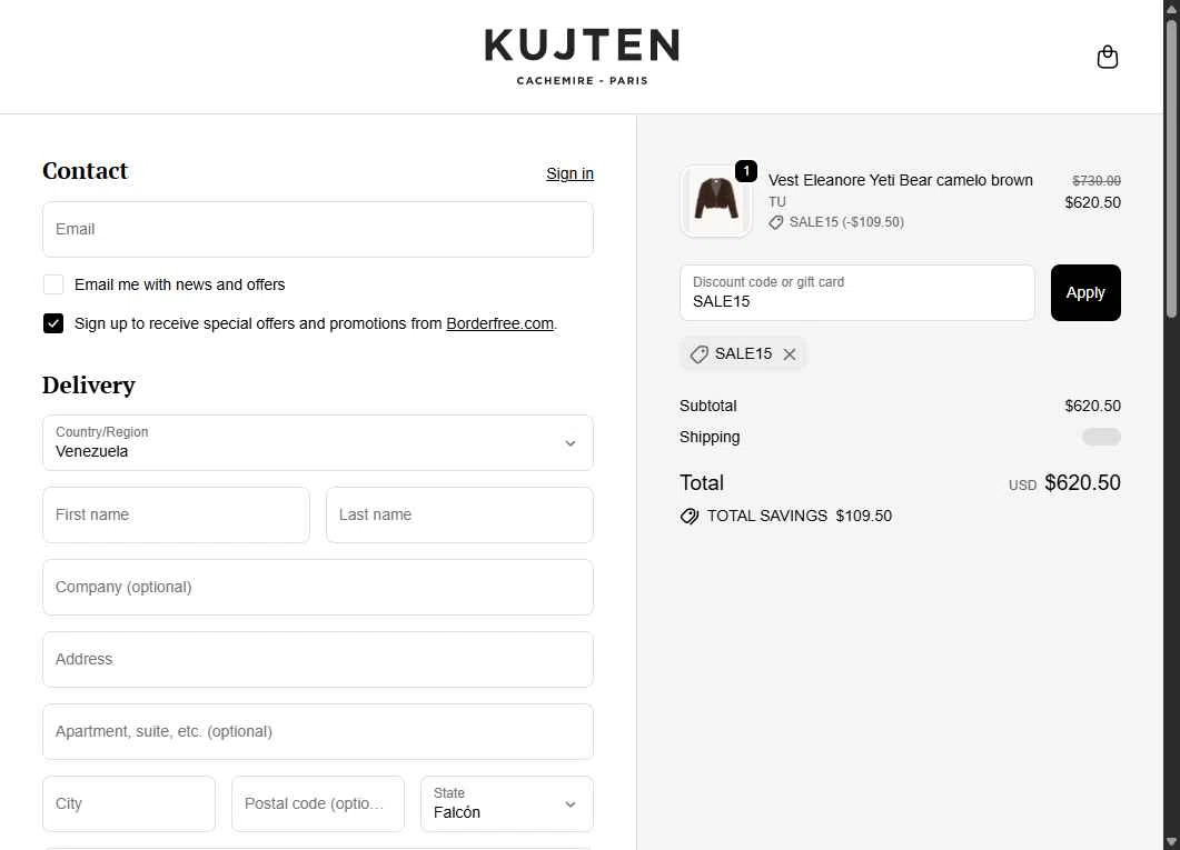 Kujten checkout page showing Kujten promo code box | Screenshot taken by SimplyCodes community member on Jan 28, 2026