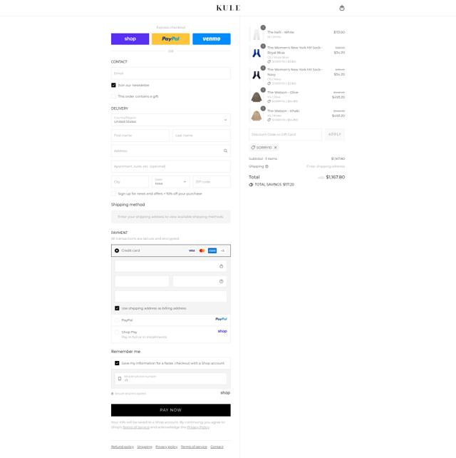 Kule checkout page showing Kule coupon code box | Screenshot taken by SimplyCodes community member on Sep 13, 2025