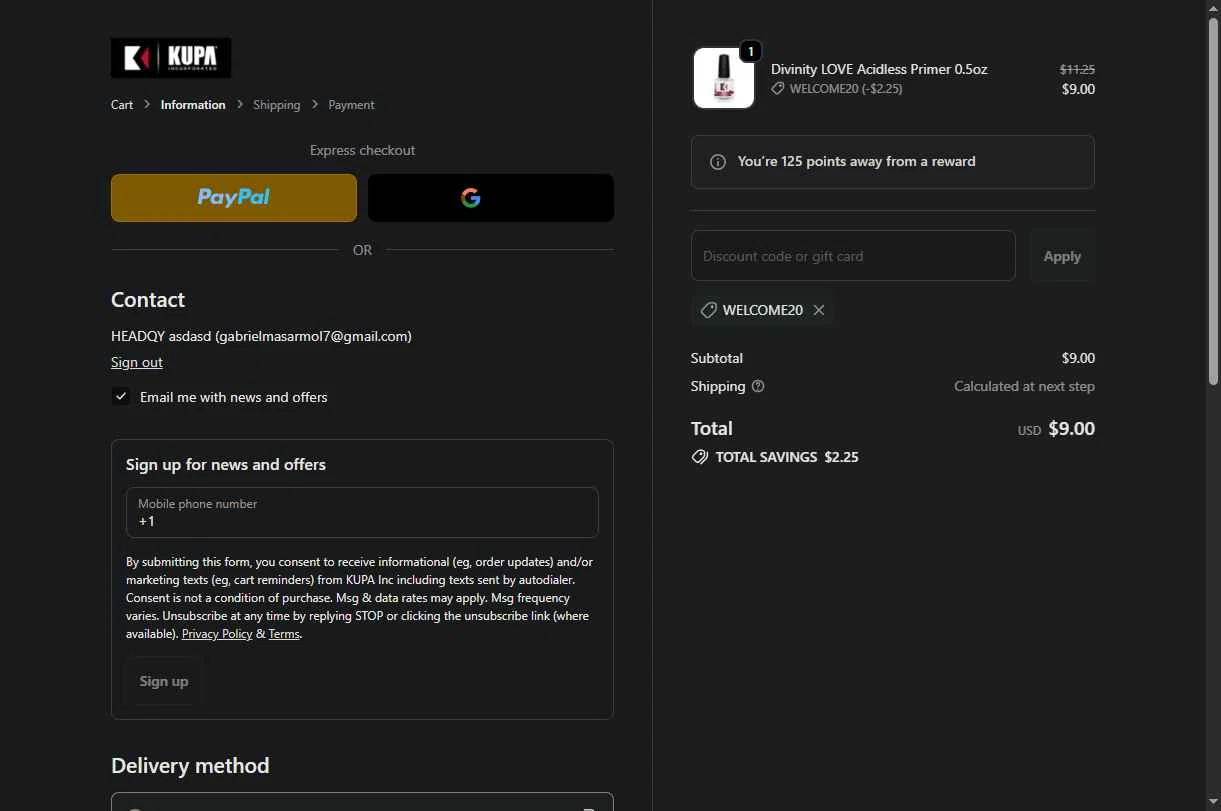 Kupa Inc checkout page showing Kupa Inc promo code box | Screenshot taken by SimplyCodes community member on Jan 18, 2026