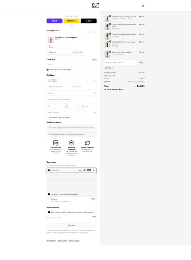 Kut from the Kloth checkout page showing Kut from the Kloth discount code box | Screenshot taken by SimplyCodes community member on Sep 15, 2025