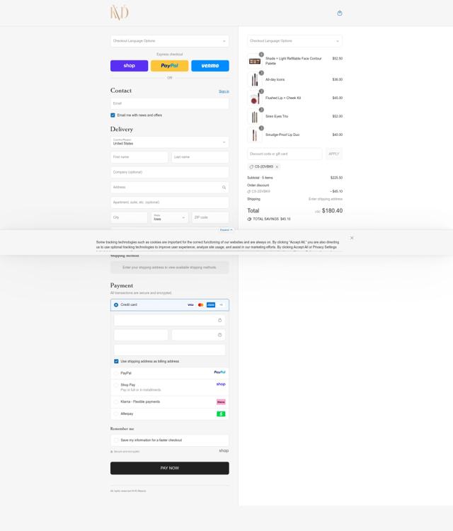 KVD Vegan Beauty checkout page showing KVD Vegan Beauty promo code box | Screenshot taken by SimplyCodes community member on Sep 10, 2025