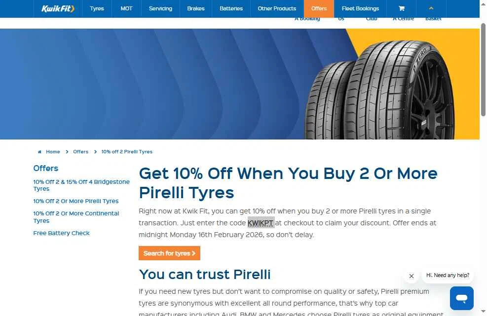 Kwik Fit checkout page showing Kwik Fit discount code box | Screenshot taken by SimplyCodes community member on Feb 10, 2026
