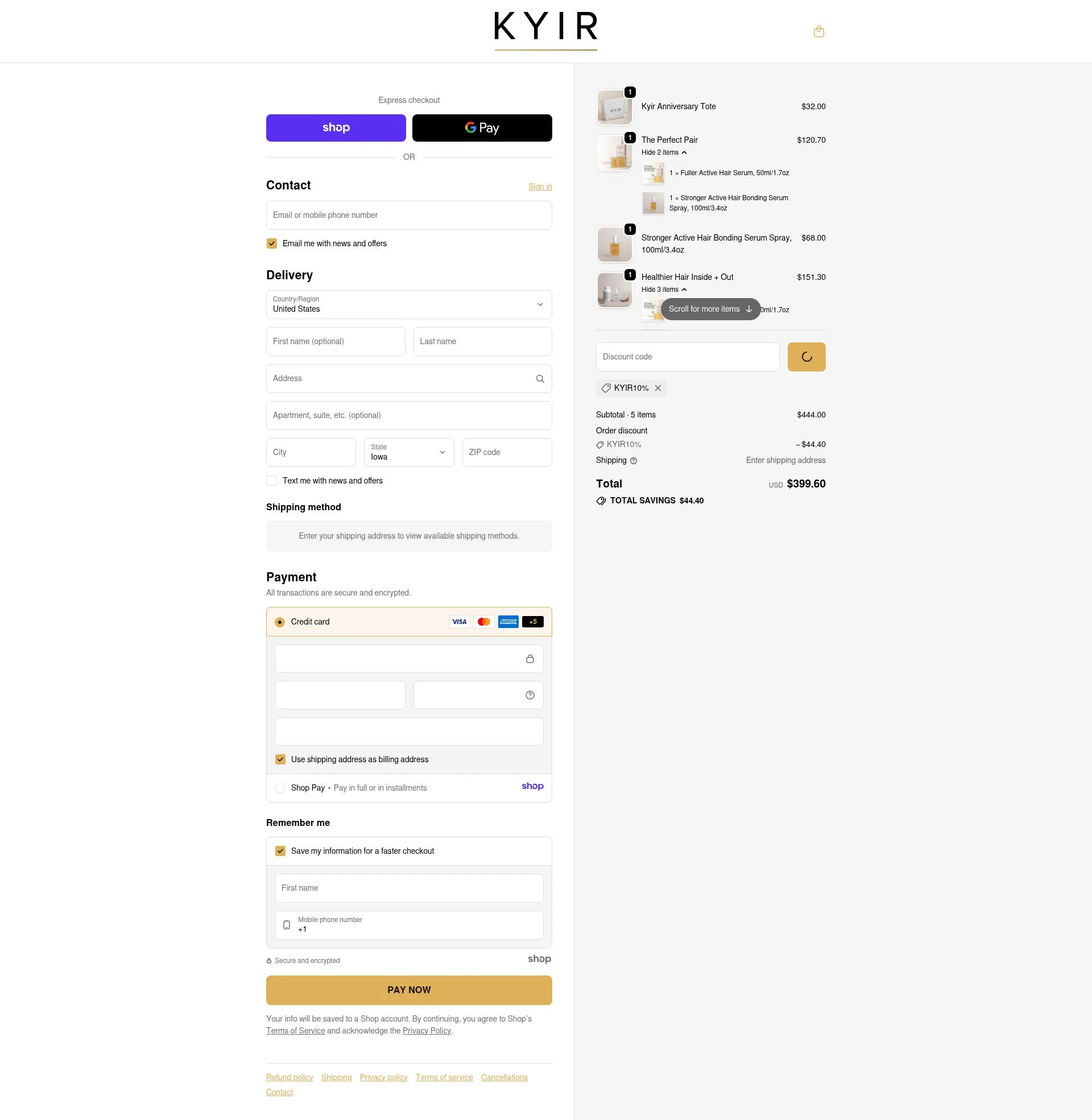 KYIR checkout page showing KYIR promo code box | Screenshot taken by SimplyCodes community member on Dec 28, 2025
