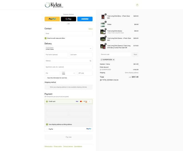 Kylea Health checkout page showing Kylea Health promo code box | Screenshot taken by SimplyCodes community member on Sep 12, 2025