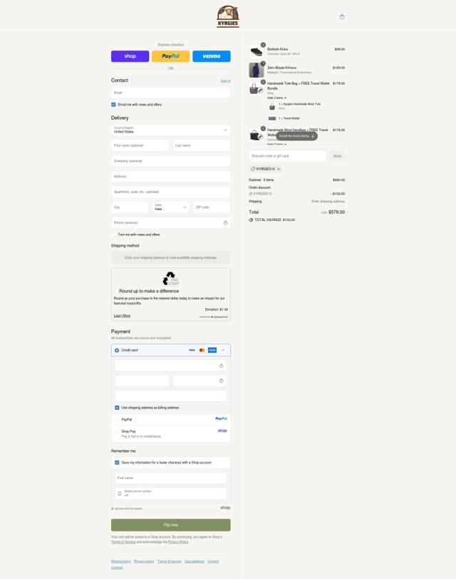 Kyrgies checkout page showing Kyrgies discount code box | Screenshot taken by SimplyCodes community member on Sep 14, 2025