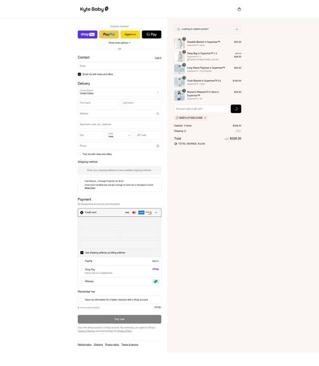 Kyte BABY checkout page showing Kyte BABY discount code box | Screenshot taken by SimplyCodes community member on Aug 26, 2025