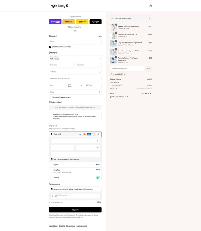 Kyte BABY checkout page showing Kyte BABY discount code box | Screenshot taken by SimplyCodes community member on Aug 27, 2025