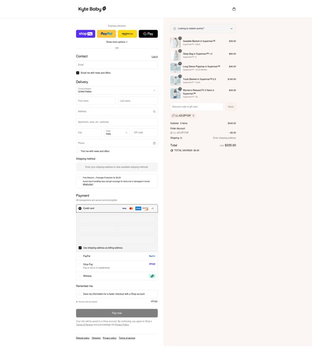 Kyte BABY checkout page showing Kyte BABY discount code box | Screenshot taken by SimplyCodes community member on Aug 26, 2025