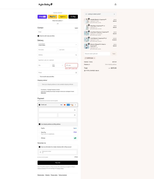 Kyte BABY checkout page showing Kyte BABY discount code box | Screenshot taken by SimplyCodes community member on Aug 27, 2025